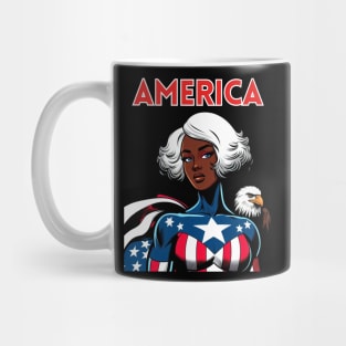 America Black Female Comic Book Superhero Bald Eagle Patriot July 4 Mug